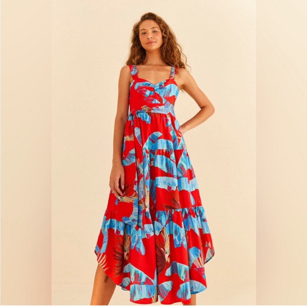 FARMRIO Red Sweet Jungle Midi Dress | Red Dress | Vacation Dress